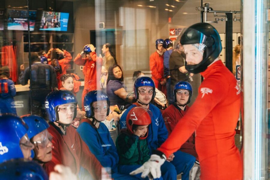 iFLY Seattle First Time Flyer Experience - Inside the wind tunnel: up to 12 flyers at once, but your focus stays on you