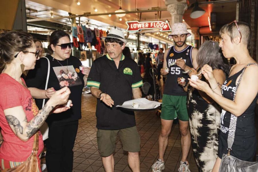 Pike Place Market: Meet the Market - Food and Fun Tour - Meeting Sonic John Under the Crumpet Shop Sign